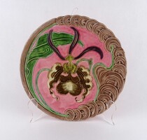 1X592 Antik szecessziós, rózsaszín orchideás, majolika Schütz Blansko tál 27 cm