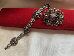 Antik ezüst  szett ametiszt kövekkel