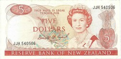 5 dollár 1989-92 Új Zéland D.T.Brash Erzsébet királynő
