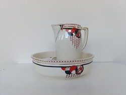 Antik Art Deco porcelán 4 darab fürdőszoba mosdó készlet lavór kancsó szappan fogkefe tartó 913 5565