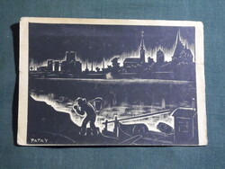 Képeslap,Szolnok,Patay Mihály fametszet,Nagy Mátyás nyomda kiadás,Szolnok, 1935-