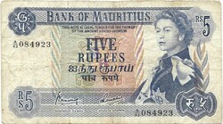 5 rupia rupees 1967 Mauritius 2.