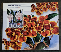 Orchideák Djibouti bélyeg blokk 11 cm x 7 cm