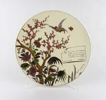 1X593 Antik hatalmas méretű feliratos Josef Steidl madaras majolika falitál 32.7 cm