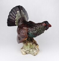 1X609 Antik nagyméretű majolika fajdkakas figura 29.5 cm