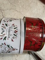 Karácsonyi fémdoboz 2 db mintás nagy méretű hibátlan állapotban