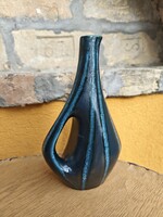 Tófej Kerámia váza – kék-fekete mázas, modernista forma (1960–1970-es évek)