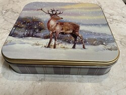 Karácsonyi fémdoboz 2 db szarvas mintás nagy méretű hibátlan állapotban