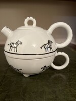 Ritkaság! Matteo Thun tervezte, posztmodern ‘tea for one’ teáskészlet ‘running zebra’ Memphis design