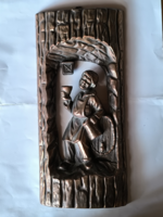 Ivó cimbora, borozó barát bronz-réz ötvözet falikép