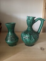 Cs. Kisss Imre zöld mázas kerámia kancsó és váza páros AKCIÓ leírásban!
