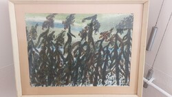 Imre István Hóesésben képcsarnokos festmény 88x68 cm kerettel