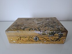 Régi festett szecessziós doboz fadoboz 6 x 14 x 21.5 cm