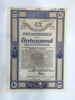 1000 birodalmi márkás (Reichsmark)  kelet-porosz tájjellegű jelzáloglevél.