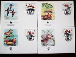 FDC 1987. Észak-Korea: WWF sorozat, Mandarinréce sor Mi 2865-2868 - 4 db FDC-n / kacsák