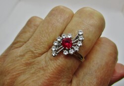 Gyönyörű antik art deco  18kt arany gyűrű rubin és kőrben fehér topázok