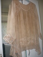 100% selyem hosszú ujjú felső, tunika, fahéj