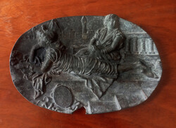 Ókori görög jelenetes fém tálka antik öntöttvas tál fémtál