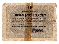 Kossuth 30 Pengő Krajczárra Kincstári utalvány 1849 csillagos sorozat P