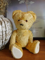 Antik üvegszemes, szalmával tömött mackó