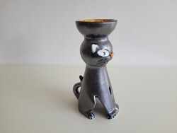 Régi retro kerámia iparművész cica macska gyertyatartó 24 cm lakberendezési dekoráció