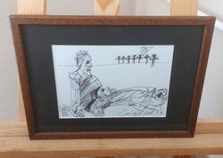 László Ákos egyedi grafikája tollrajz Doni áttörés 32x23 cm kerettel