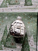 Retró üveg karácsonyfa dísz, ház, házikó, 5 cm