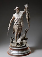 Pierre- Jules Mène (1810 - 1879) szignós skót vadász bronz szobor márvány talapzaton