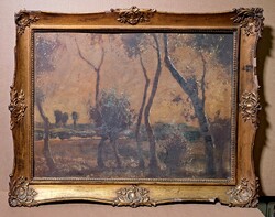 Olgyay Ferenc (1872-1939) olajfestmény: Tájkép fákkal