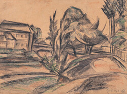 Gráber Margit - Nagybányai Zazar part - szén pasztell