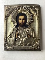 XlX. századi , Orosz ikon , ezüstözött lemez okláddal