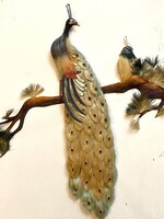 PÁVA MADÁR, DEKORATÍV KÉZI MUNKA FALIDÍSZ SZÜRKE SZÍNŰ FA KERETBEN 40 X 30 CM