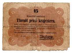 Kossuth 15 Pengő Krajczárra Kincstári utalvány 1849 P