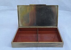 Ezüstözött art deco kártyatartó vagy cigarettatartó doboz fa betéttel