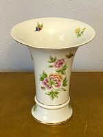 NAGYMÉRETŰ PILLANGÓ ÉS VIRÁG MINTÁS HOLLÓHÁZI PORCELÁN TÖLCSÉR VÁZA 25 CM