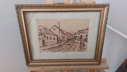 (K) Réti Mátyás akvarell festménye 46x36 cm kerettel.