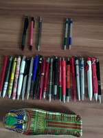 Retro tollak,töltőceruzák,golyóstollak,(Zebra, rotring,reklám) összesen 27 db és egy fém tolltartó