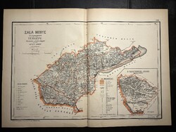 Zala vármegye térképe Hátsek 1880. A magyar szent korona országainak megyei térképei.