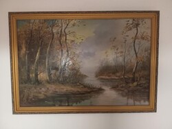 Baukó János 60x90 cm olaj farost tájkép festmény kép