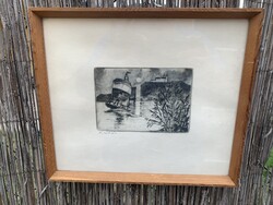 Kádár Béla rézkarc éjszaka táj címmel.