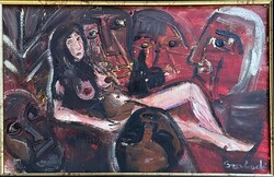 Szabadi Katalin (1954-) Zsuzsanna és a vének, olaj farost jelzett 50x30xm