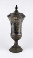 1X859 Régi ezüstözött, fém talpas, fedeles kupa vagy serleg 28 cm