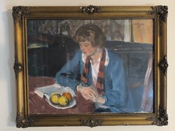 Szentgyörgyi Kornél (1916-2006) olvasó nő 1959, olaj vászon, 95 x 75 cm