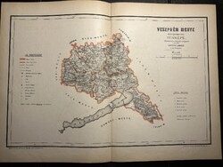 Veszprém vármegye térképe Hátsek 1880. A magyar szent korona országainak megyei térképei.
