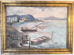 Tihanyi János Lajos (1892-1957) Tájkép csónakkal, olaj vászon, 113 x 83 cm