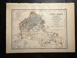 Heves vármegye térképe Hátsek 1880. A magyar szent korona országainak megyei térképei.