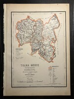 Tolna vármegye térképe Hátsek 1880. A magyar szent korona országainak megyei térképei.