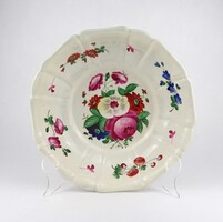 1X690 Antik osztrák, népi virág motívumos, Neustadt majolika tál 26.5 cm