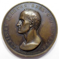 Magyarország,Anton Fabris: Magyar Tudományos Akadémia Kazinczy Ferenc születésének 100. évfordulójára 1859 VF+ bronz 72.84g50mm