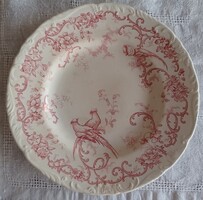 Antik angol fajansz, Cauldon (B-WM.&Co) süteményes tányér Hüttl udvari szállító behozatali jelével